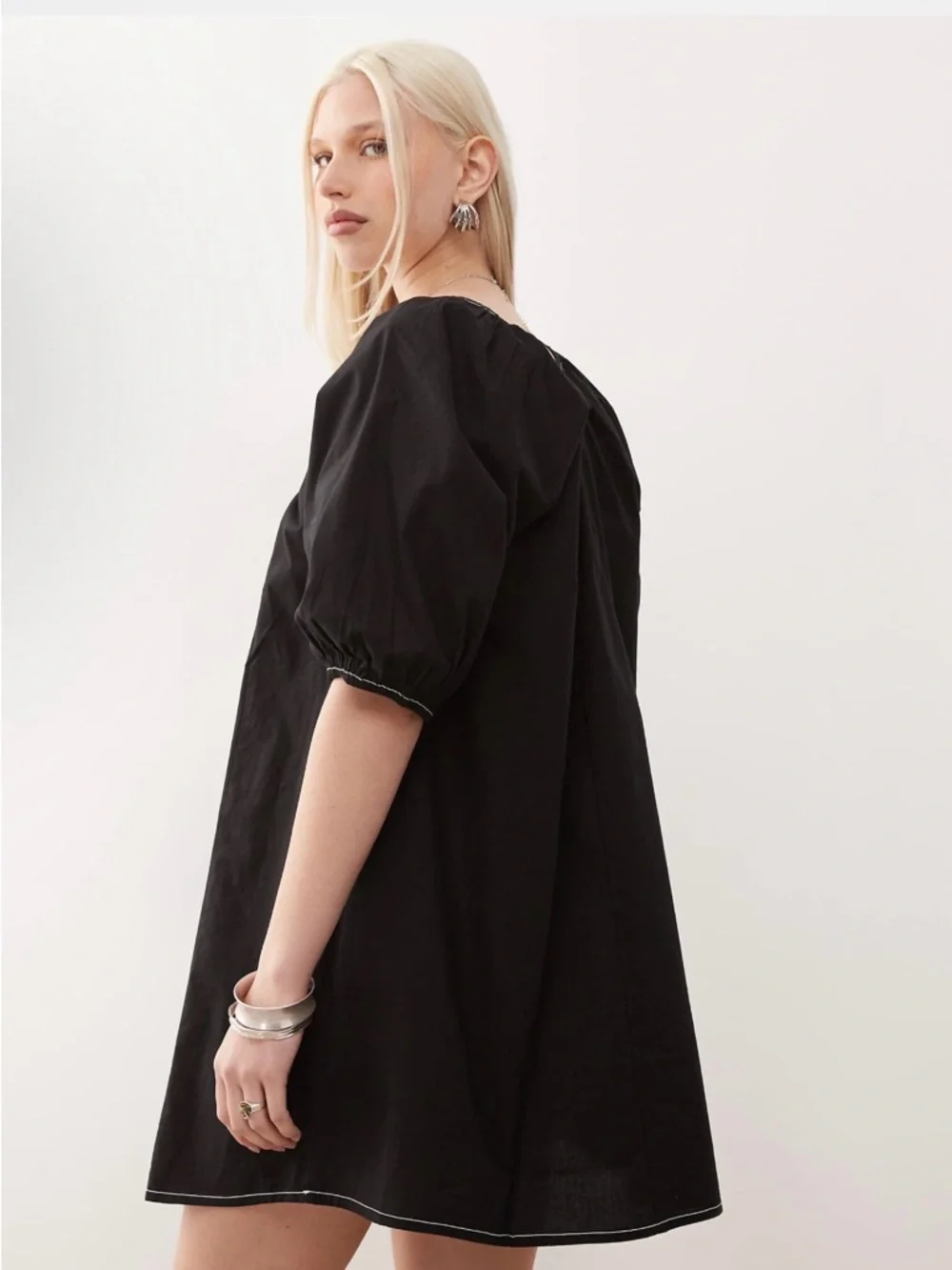 ASOS Collusion Black Short Puff Sleeve Babydoll Dress Size 4 - Picture 2 of 6